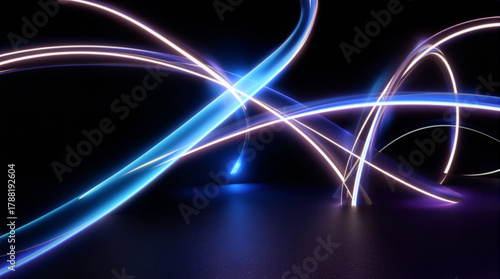 Abstract design line illustration can render iridescent colours as background for three-dimensional glasses; a datum glow is present.