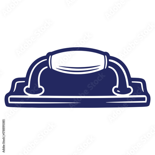 Illustration of a plastering float trowel tool in dark blue and white with a handle for construction and masonry work