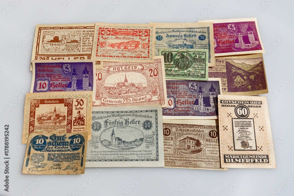 Fototapeta premium Notgeld aus österreich 1919 bis 1920; Heller Währung