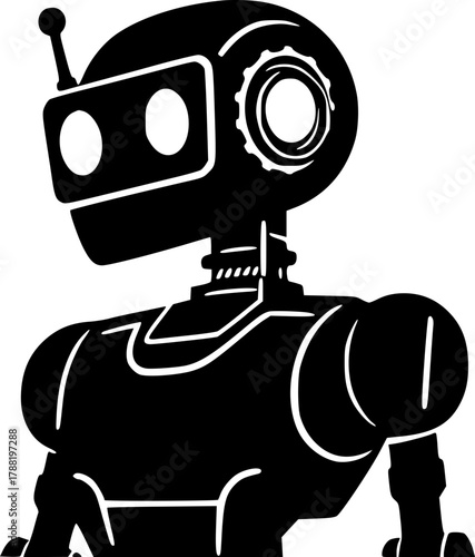 Robot figure silhouette vector for machine and robotics background