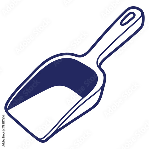 Isolated blue outline vector illustration of a scoop for measuring pet food or dry ingredients in baking and cooking