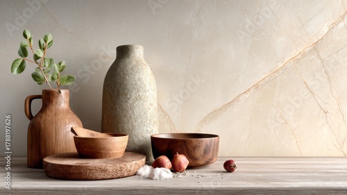 marble veining in cocoa and vanilla, glossy slabs, minimal high-end look