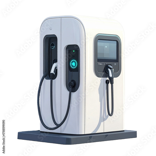 Modern Electric Vehicle (EV) Charging Station with Two Charging Points on Black Background