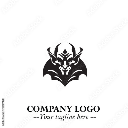 Head of Vampire Logo Symbol in Black on the White Background with Gothic Horror Vector Design
