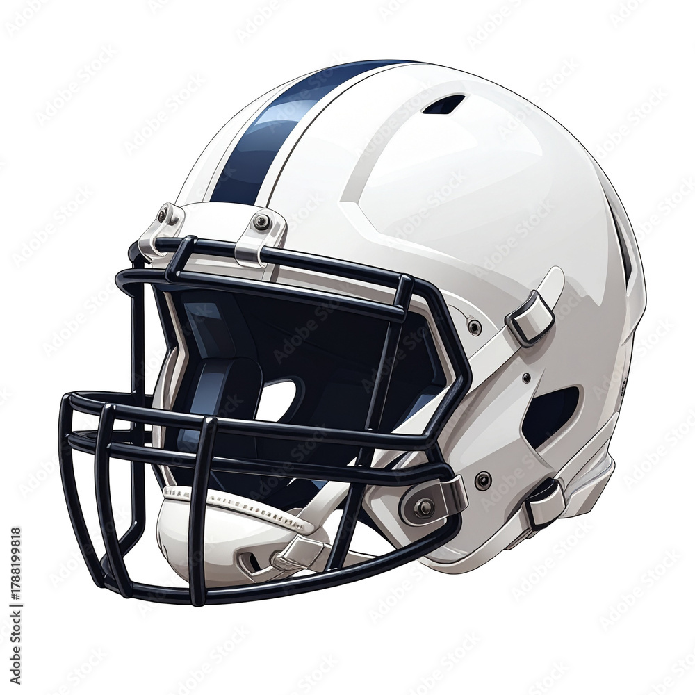 Fototapeta premium White American Football Helmet with Blue Stripe and Black Facemask