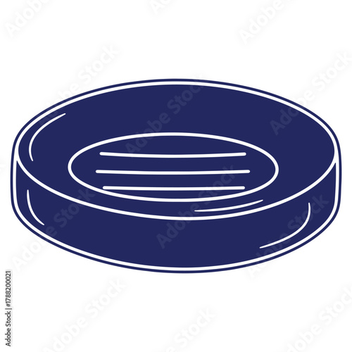 Minimalist soap dish illustration in dark blue and white providing hygienic bathroom accessories for everyday life and cleaning routine