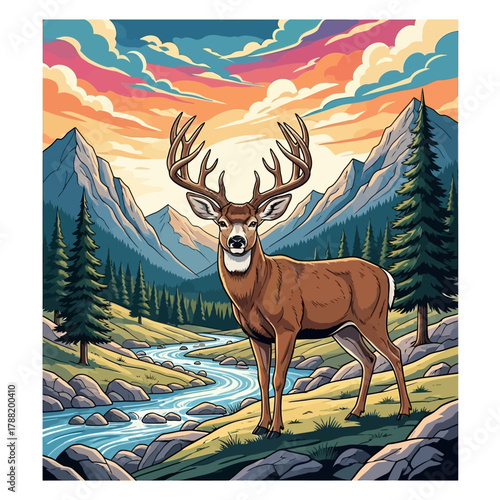 deer hunting illustration logo vector image t shirt