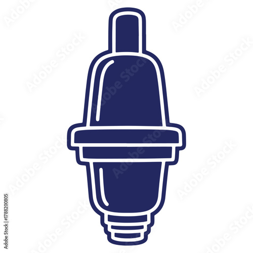 Modern blue silhouette of a faucet filter cartridge for purifying drinking water with rounded edges and white background