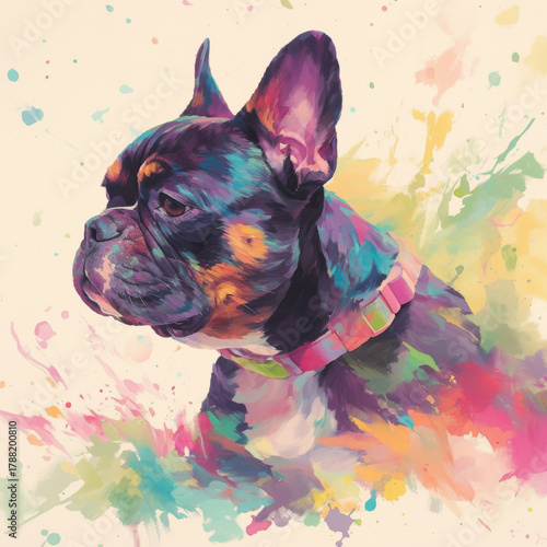 Abstract Painting of a French Bulldog Dog with Colorful Splatter