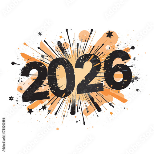Wallpaper Mural bold black 2026 numbers with stylized firework burst graphic  new year stock vector silhoutte illustration white background Torontodigital.ca