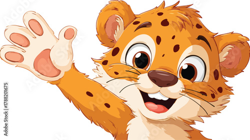Cute Animal Cartoon Waving Hand Vector Illustration with Outline