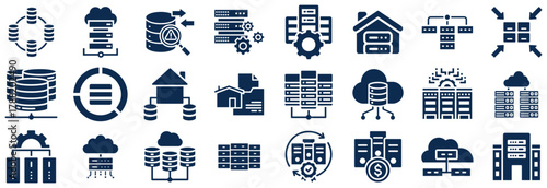 Collection of Data Storage and Server Icons for Technology and Business