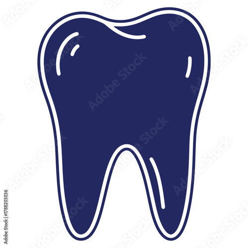Simple dark blue tooth icon with white outline for dental health and oral hygiene promotion and educational purposes