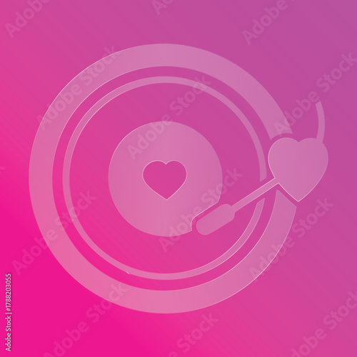 Vinyl record with heart in the center stylus love Valentines glass morphism