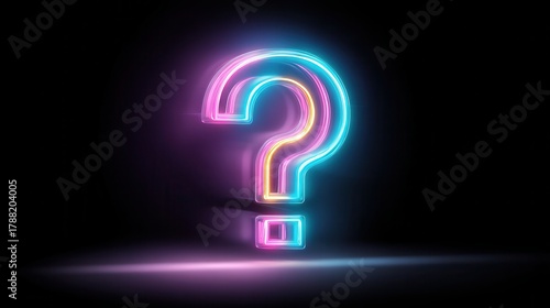 Glowing Neon Curiosity concept. Neon question mark glowing in dark background.