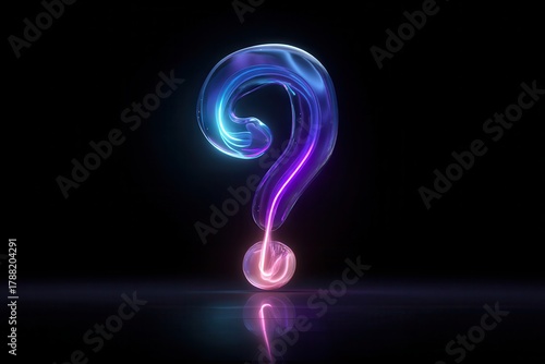 Glowing Neon Curiosity concept. Glowing question mark in a dark background.