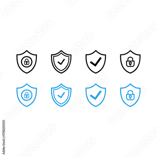 Security shield icon set. Shield check mark symbols. 