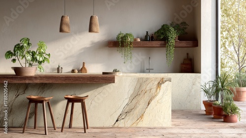 marble veining in cocoa and vanilla, glossy slabs, minimal high-end look