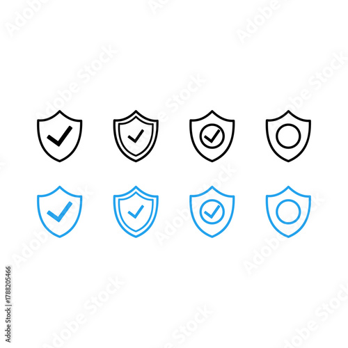 Security shield icon set. Shield check mark symbols. 