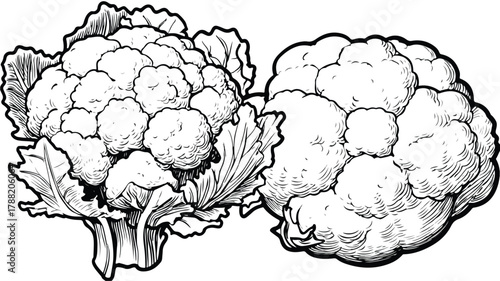 Detailed Cauliflower Drawing and Vector Outline Illustration for Creative Projects