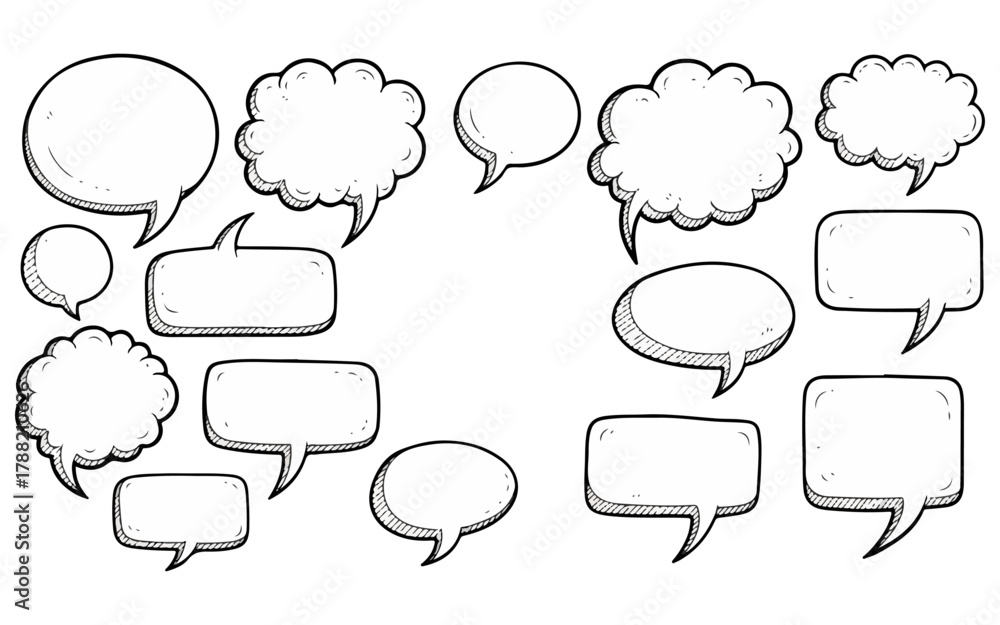 Fototapeta premium Hand Drawn Speech Bubbles Collection, Comic Style, Isolated on White Background