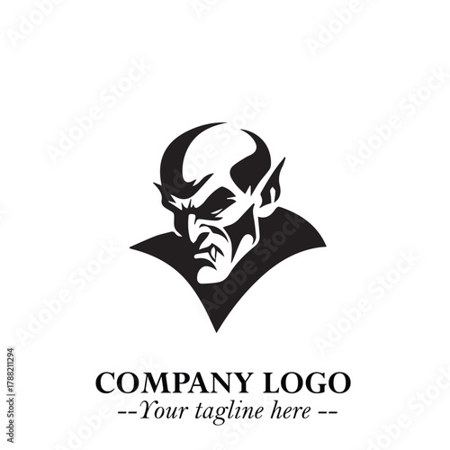 Head of Vampire Logo Symbol in Black on the White Background with Gothic Horror Vector Design