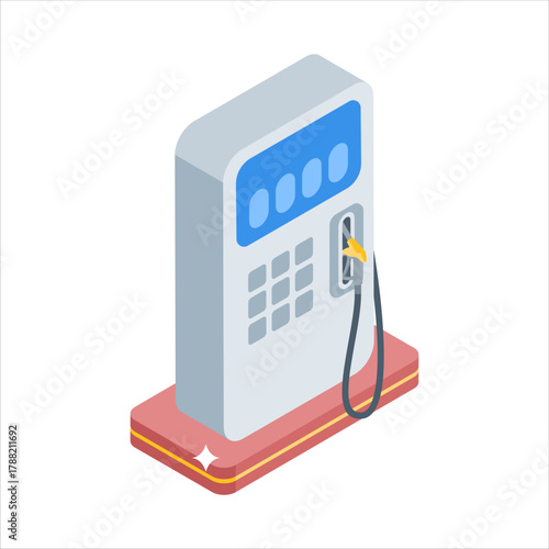 An isometric icon of fuel station in modern style, premium vector