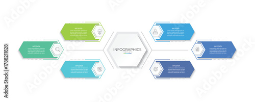 Business infographic template. 6 Step timeline journey. Process diagram, 6 options, Infographic elements vector illustration.