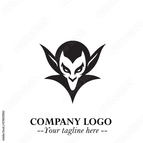 Head of Vampire Logo Symbol in Black on the White Background with Gothic Horror Vector Design