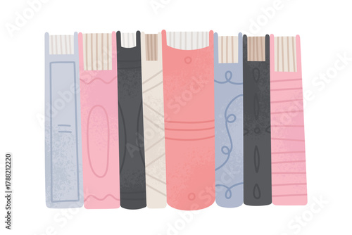 Cute books collection. Book spines. Illustration in flat style. Stack of books. Book covers. Vector illustration isolated on white background.