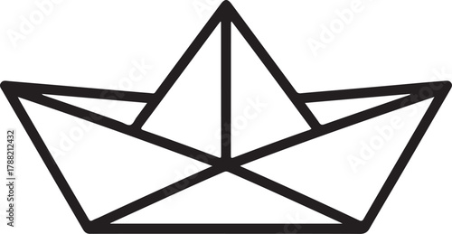 Simple line art paper boat sailing on water