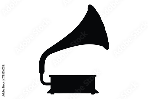 gramophone silhouette vector, vintage black gramophone