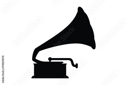 gramophone silhouette vector, vintage black gramophone