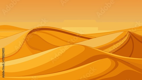 Fototapeta Naklejka Na Ścianę i Meble -  Abstract flowing golden sand dunes under a warm gradient sky
