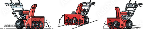 Snowblower in three positions demonstrating movement and function  