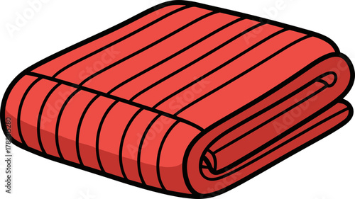 Red folded blanket with textured surface on white background  