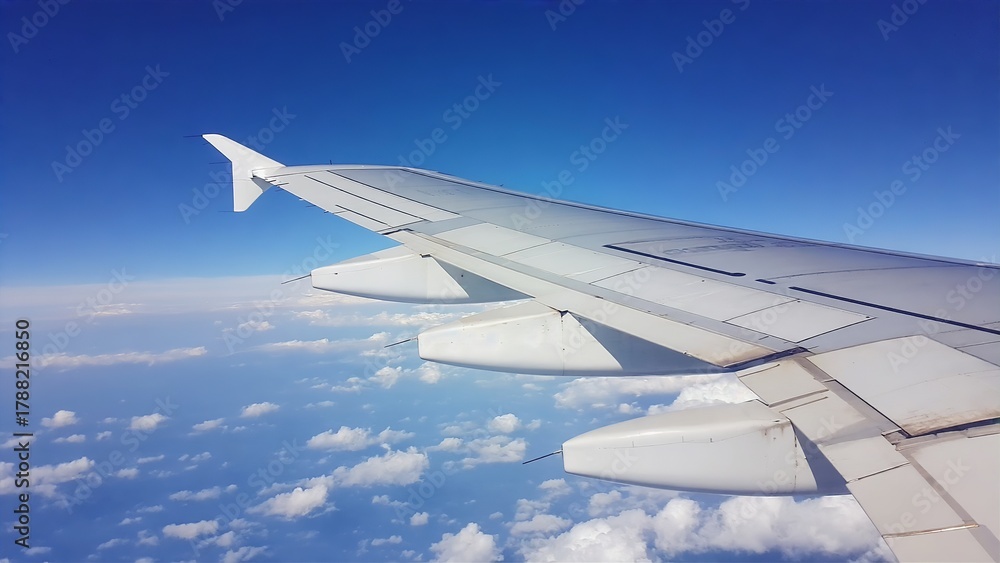Obraz premium Minimalist Airplane Wing Over Clouds