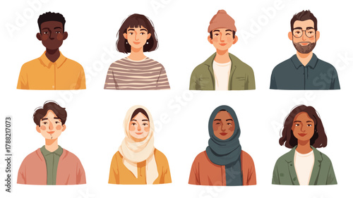 Diverse People Icon Set on White Background Vector Illustration