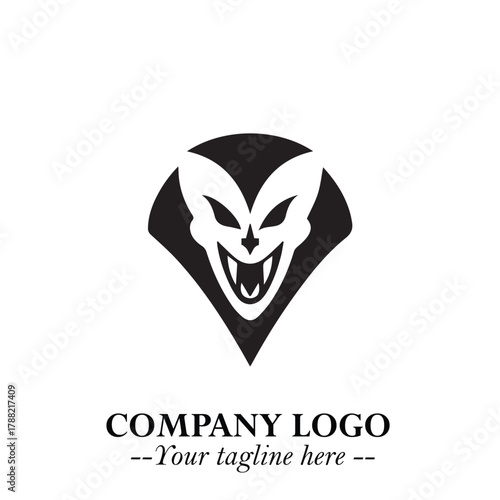Head of Vampire Logo Symbol in Black on the White Background with Gothic Horror Vector Design