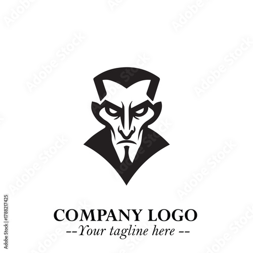 Head of Vampire Logo Symbol in Black on the White Background with Gothic Horror Vector Design
