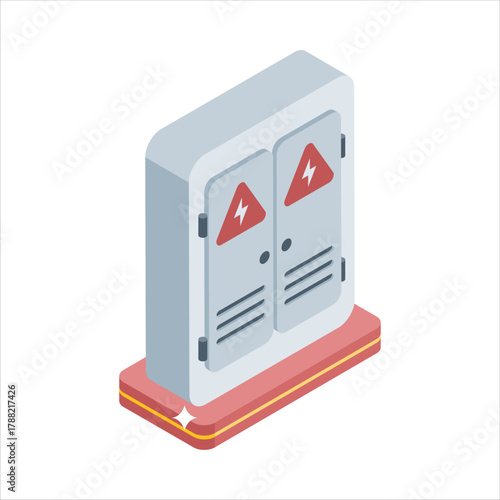 Isometric Illustration of a Modern Electrical Panel with Warning Signs