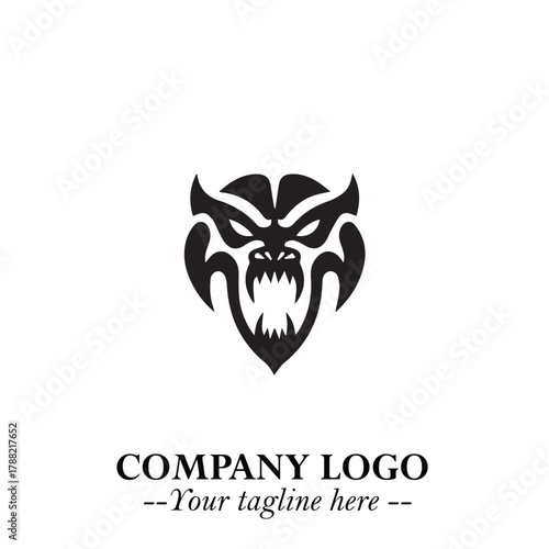 Head of Vampire Logo Symbol in Black on the White Background with Gothic Horror Vector Design