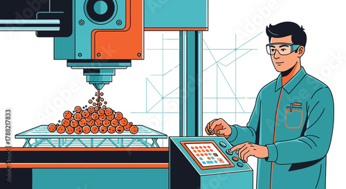 Precision manufacturing: Automated machine processing materials with skilled operator guidance for