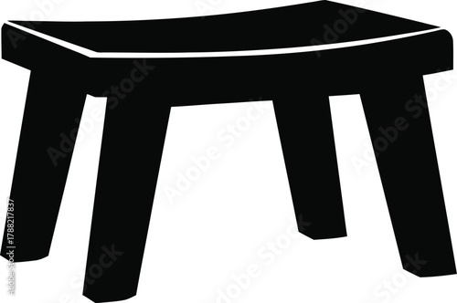Simple black silhouette of a wooden stool with four legs