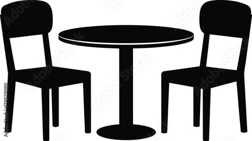 Black silhouette of a round table with two chairs