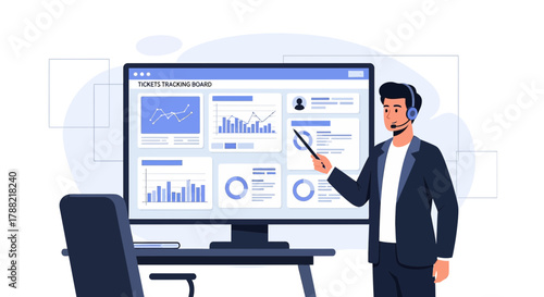 Professional presentation of tickets tracking board by a customer service representative