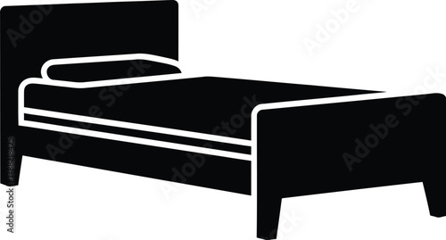Simple silhouette of a single bed with pillow and mattress