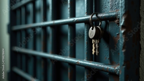 Wallpaper Mural A bunch of keys hanging from a prison cell door, with a chain and padlock visible Torontodigital.ca
