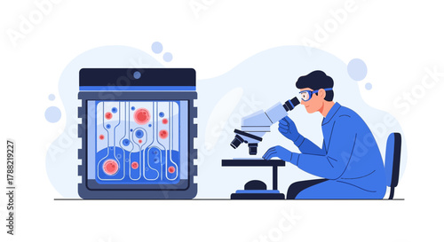 Scientist examining cells under microscope in laboratory for medical research work