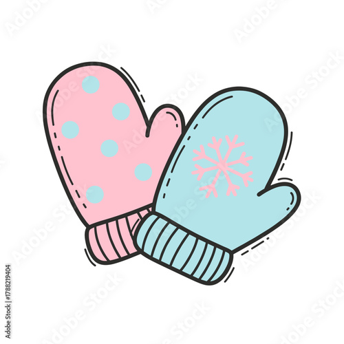 Colorful winter mittens with polka dots and snowflake design  
